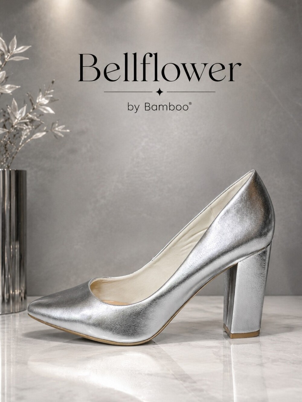 Bamboo “Bellflower” Silver Metallic Block Heel Pumps – Size 10 – New in Box